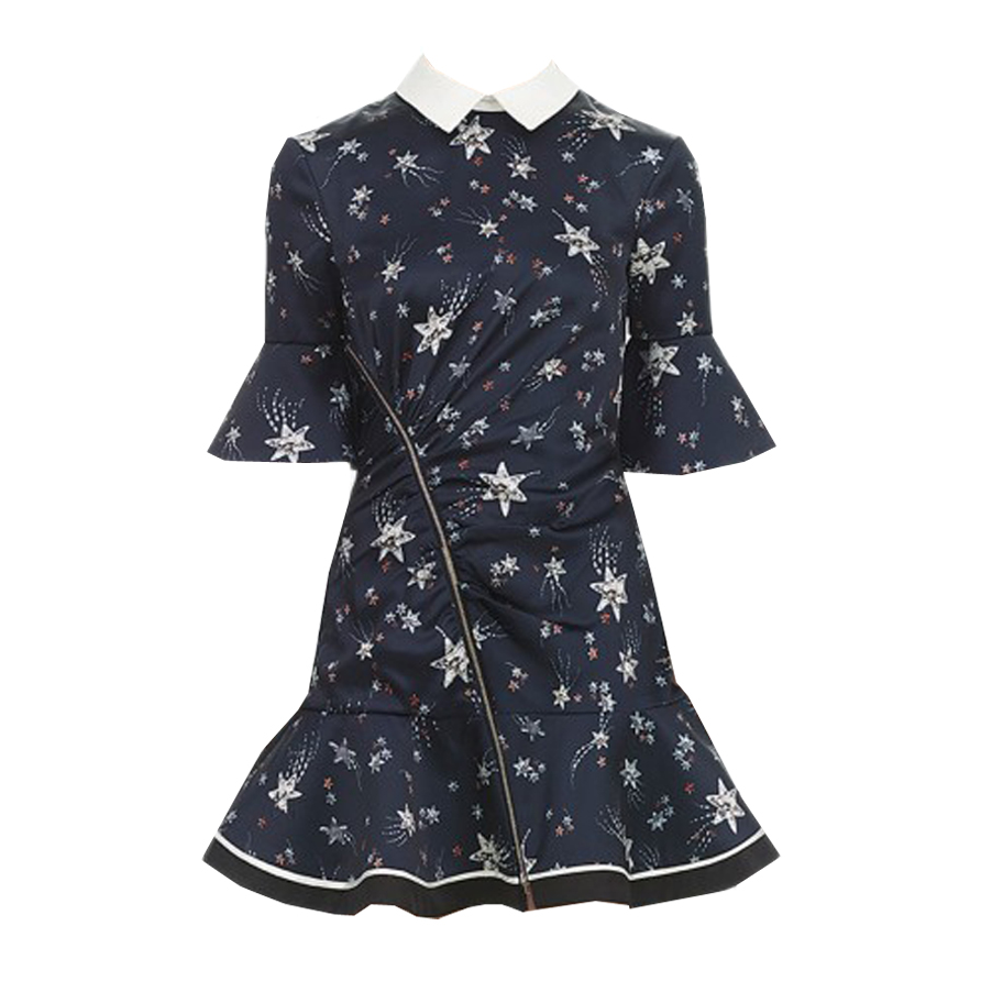 ruched star printed satin dress