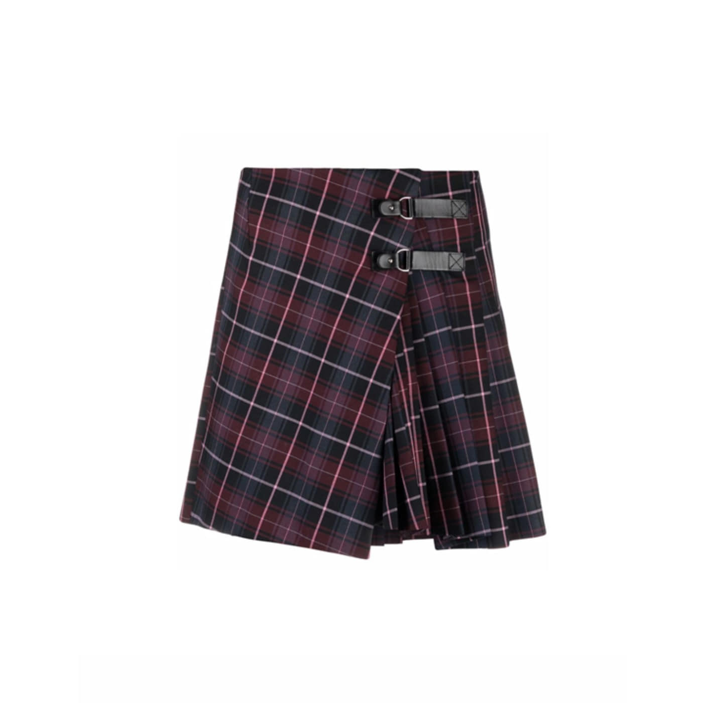 Check-print buckled skirt